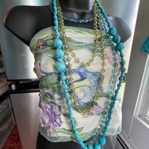 EXTRA LONG blue and green beaded necklaces